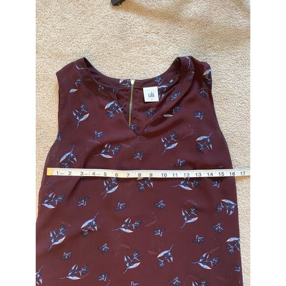 Cabi Icy Floral Bouquet Blouse Size S Burgundy Sheer Sleeveless Back Zip Fairy - Picture 6 of 7